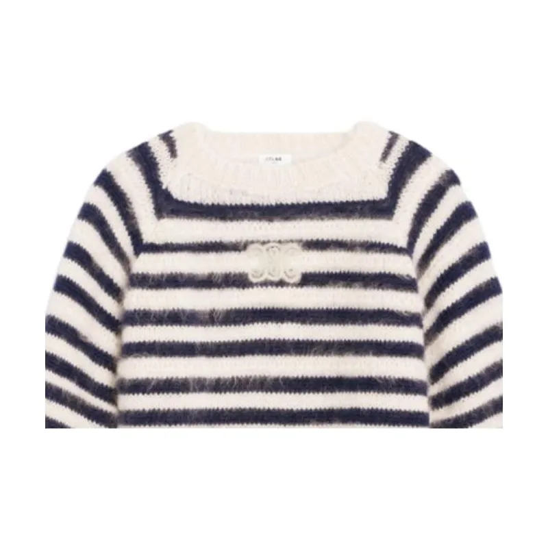 CELINE Women's Zip Up Crop Top In Athletic Knit Grey/Off White-3