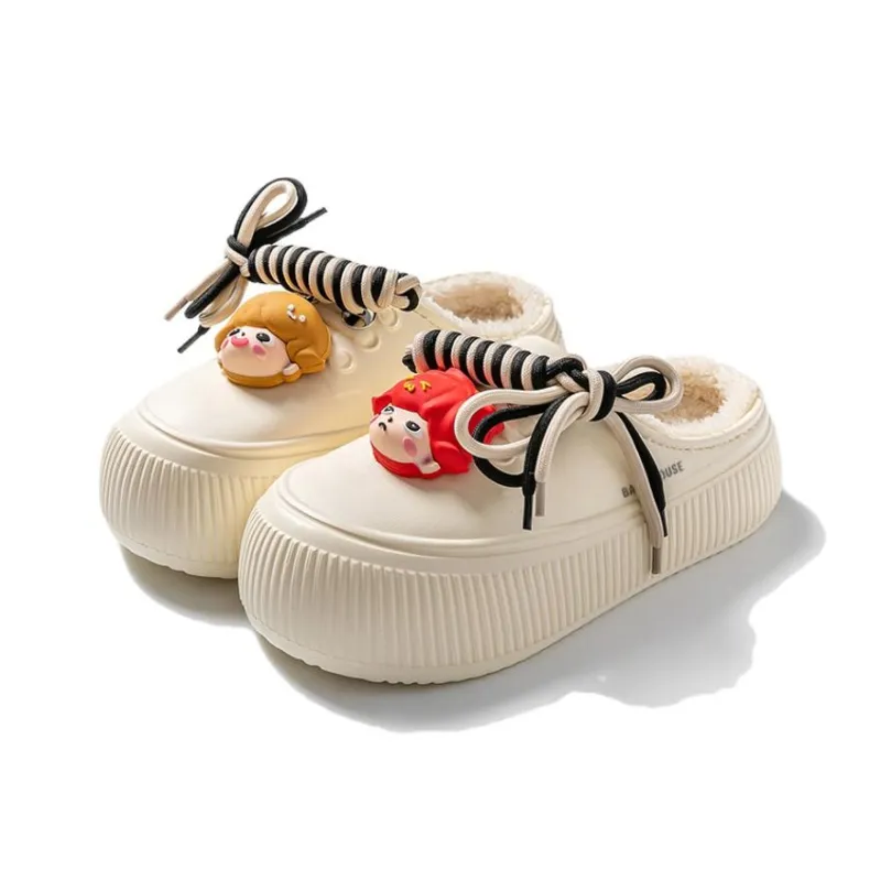 BASIC HOUSE EVA Fuzzy Abrasion-Resistant Slip-Resistant Wrap-toe Slippers Women's-3
