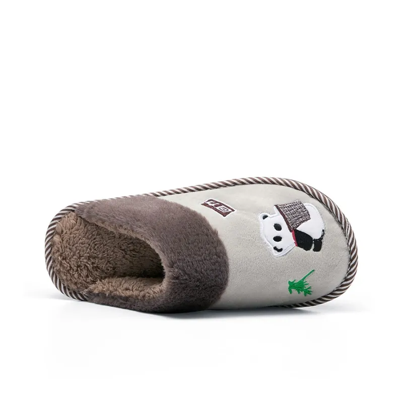 Warrior Fuzzy Cute Pet Design Abrasion Resistant Slip Resistant Wrap toe Slippers Men's Taupe-3