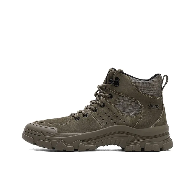 Jeep Breathable Warm Wear Resistant Height Increasing Slip Resistant Ankle Length Outdoor Boots Men's Khaki-0
