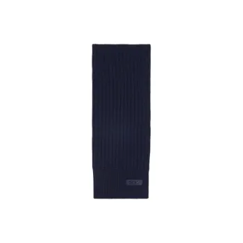 GUCCI Wool Leather Plush Yarn Silk Scarf Unisex Dark Blue