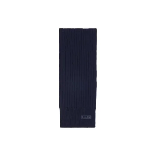 GUCCI Wool Leather Plush Yarn Silk Scarf Unisex Dark Blue