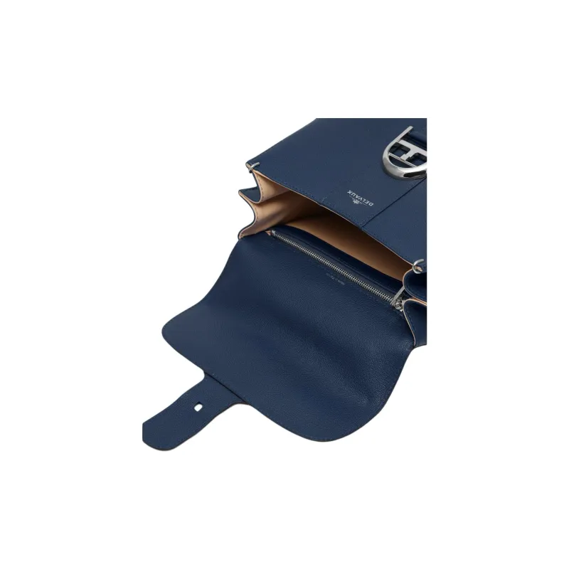 Delvau Brillant Grain Calfskin Shoulder Bag, Crossbody Bag, Handbag Small Size Women's Antwerp Simple Blue-3