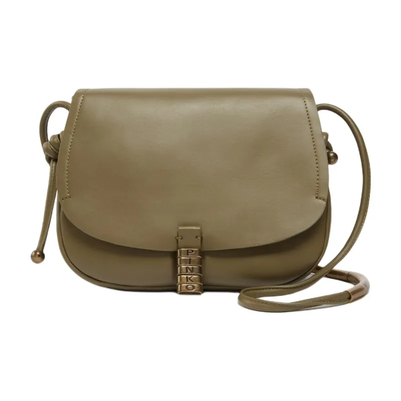 PINKO Calfskin Saddle Bag, Shoulder Bag, Crossbody Bag Tubas Women's Olive Green-0