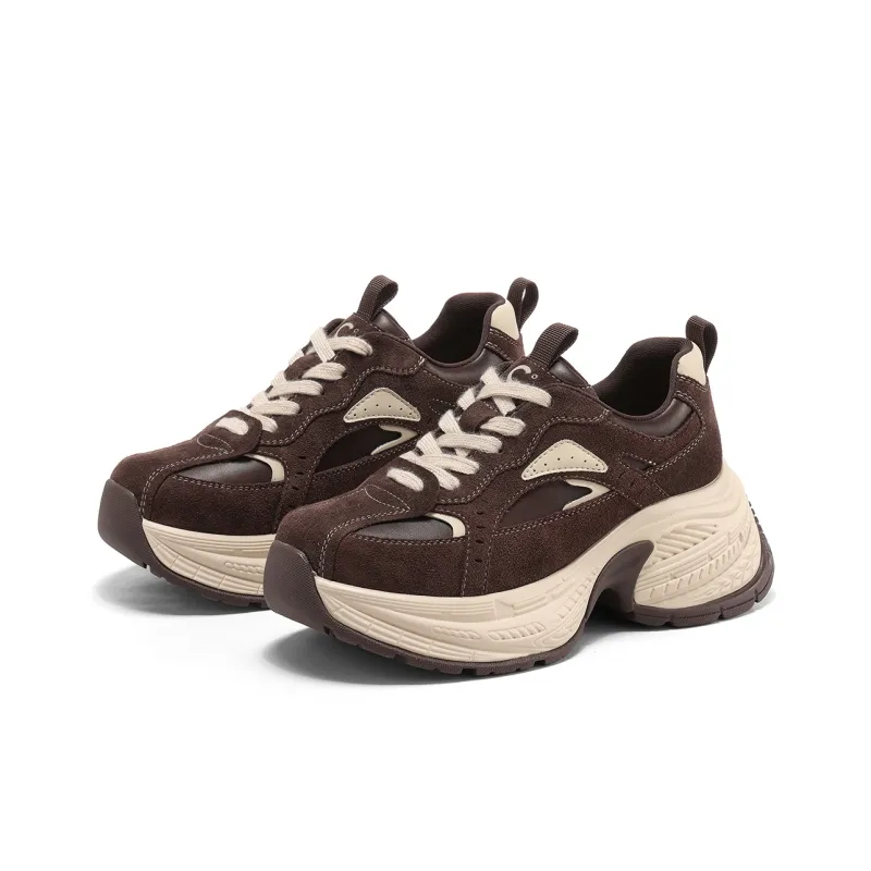 C°BANNER Cushioned Wear Resistant Height Increasing Slip Resistant Low Top Chunky Sneakers Women's Coffee-2