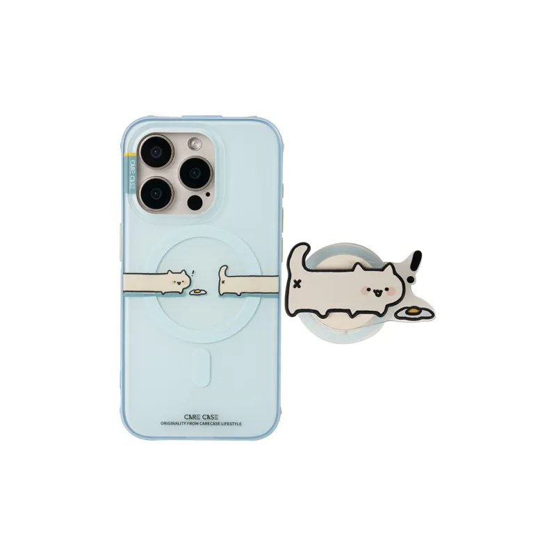CARECASE TPU Material Blue Frame Curious Kitten Magnetic Phone Case Compatibility With Apple IPhone 16, 15, 14 Pro Max-2