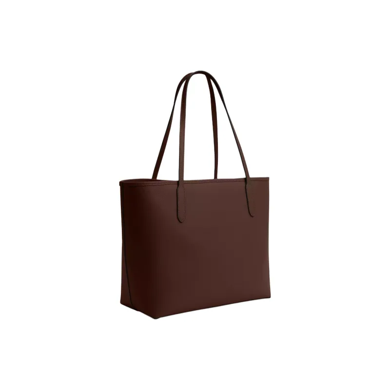 COACH City Double Sided Leather Tote Bag, Shopping Bag, Handbag, Shoulder Bag Large Size Women's Maple-1