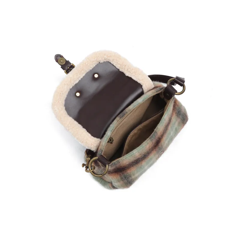 MZ HOUGE Plush Fall Winter Toast Bag Dumpling Bag Premium Versatile Shoulder Bag Women's Green Plaid-2