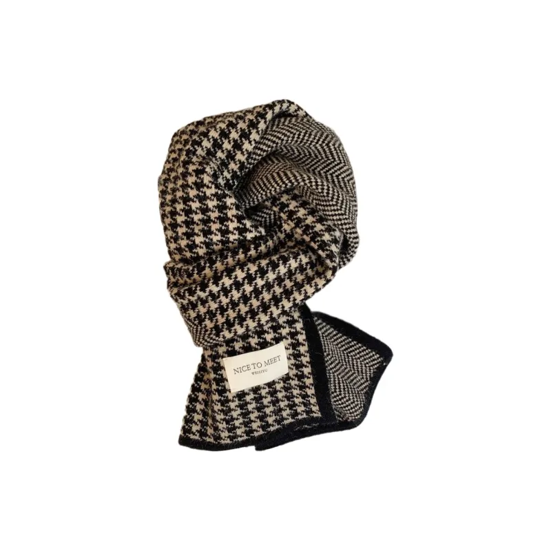 Mulinsen Cotton Knit Scarves Unisex Black/Khaki-0