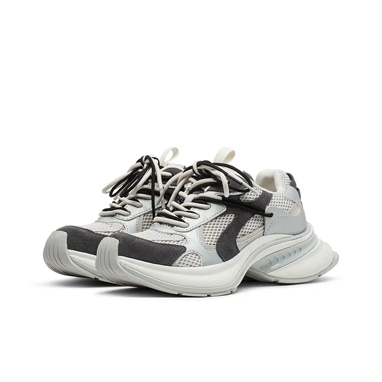 Coup De Foudre Cushioning Height Increasing Low Top Chunky Sneakers Women's Earth Gray Silver-1