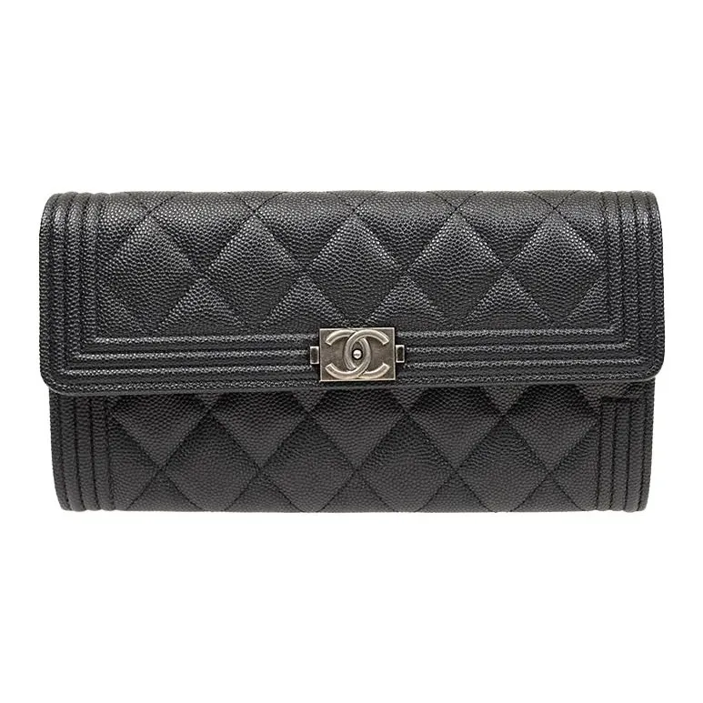 CHANEL LEBOY Cow Leather Wallet Women's Black-0