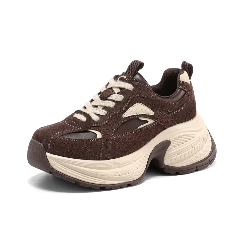 C°BANNER Cushioned Wear Resistant Height Increasing Slip Resistant Low Top Chunky Sneakers Women's Coffee-1