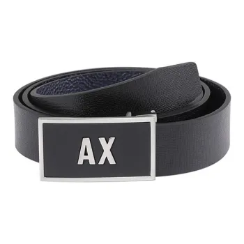 ARMANI EXCHANGEAE Polyurethane Belt Set Men's Black/Marine Blue 3.5cm