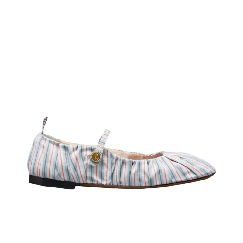 THOM BROWNE Stripe-pattern Cotton Ballerina Shoes-1
