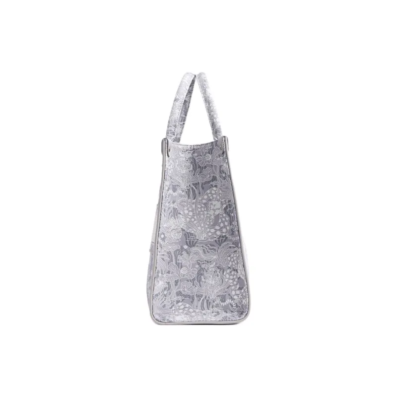 FION Clever Brocade Series Textile Cow Leather Shoulder Bag Combo Bag Tote Women's Light Gray-10