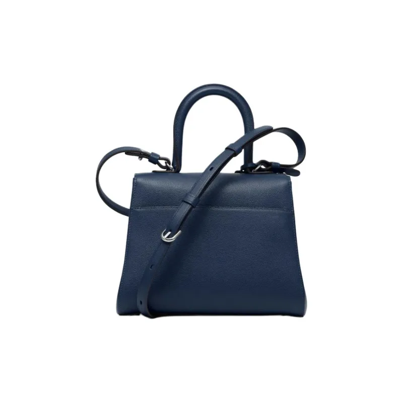 Delvau Brillant Grain Calfskin Shoulder Bag, Crossbody Bag, Handbag Small Size Women's Antwerp Simple Blue-2
