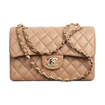 CHANEL Classic Flap CF Lambskin Shoulder Bag Crossbody Bag Small Size Women's Dark Beige