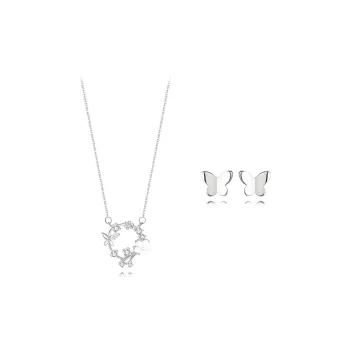 Muyan S925 Silver Cherry Blossom Butterfly Necklace Set Women's