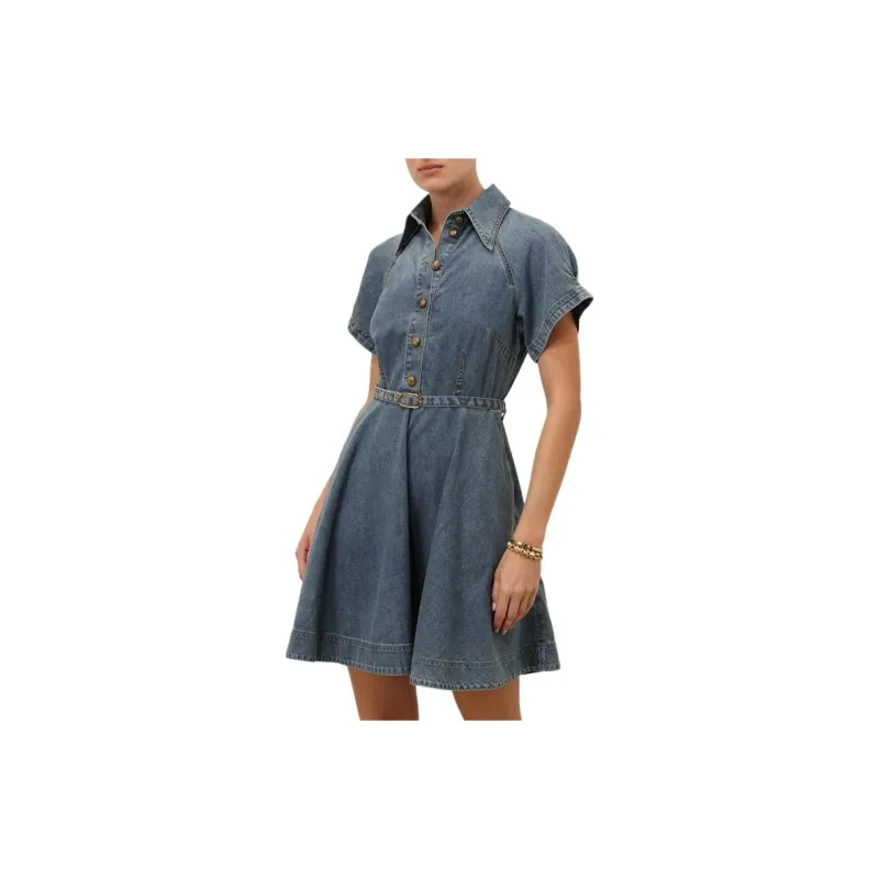 Zimmermann FW24 Short-Sleeved Dresses Women's Denim Blue-4