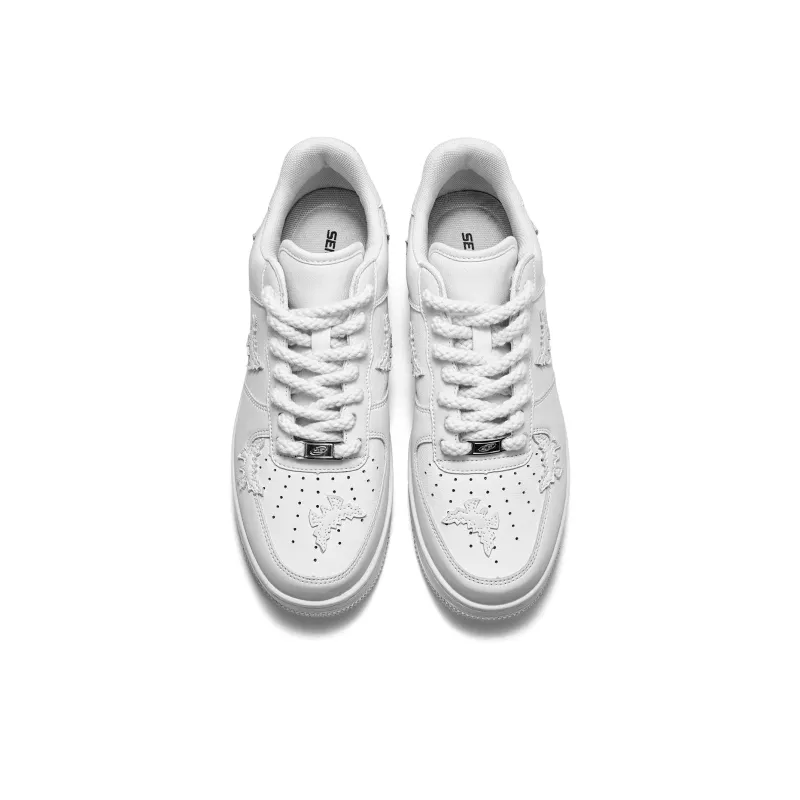 SENGUOGUO Bat Or Butterfly Height Increasing Slip Resistant Low Top Skateboard Shoes Unisex White-2