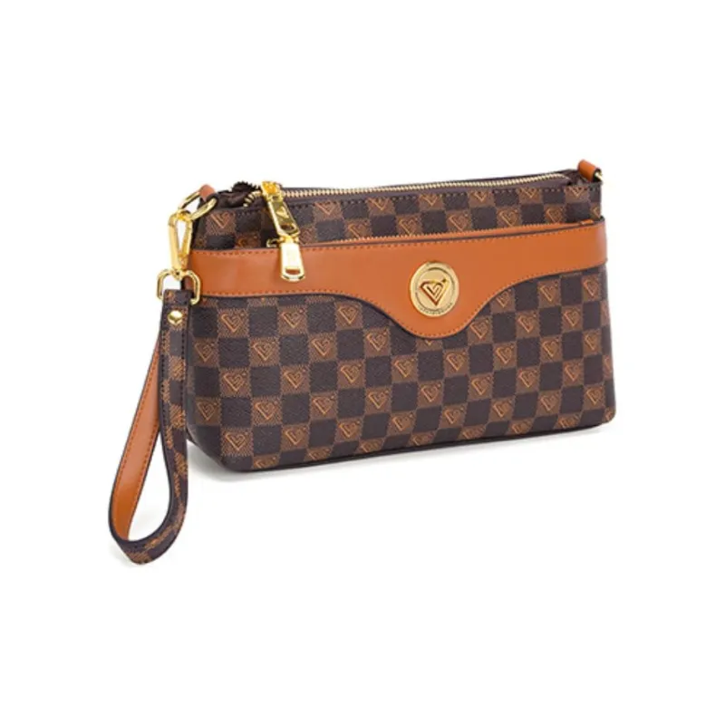 LUCKY DIAMOND PVC Handheld One Shoulder Crossbody Cell Phone Pouch Regular Women's Coffee/Khaki-1