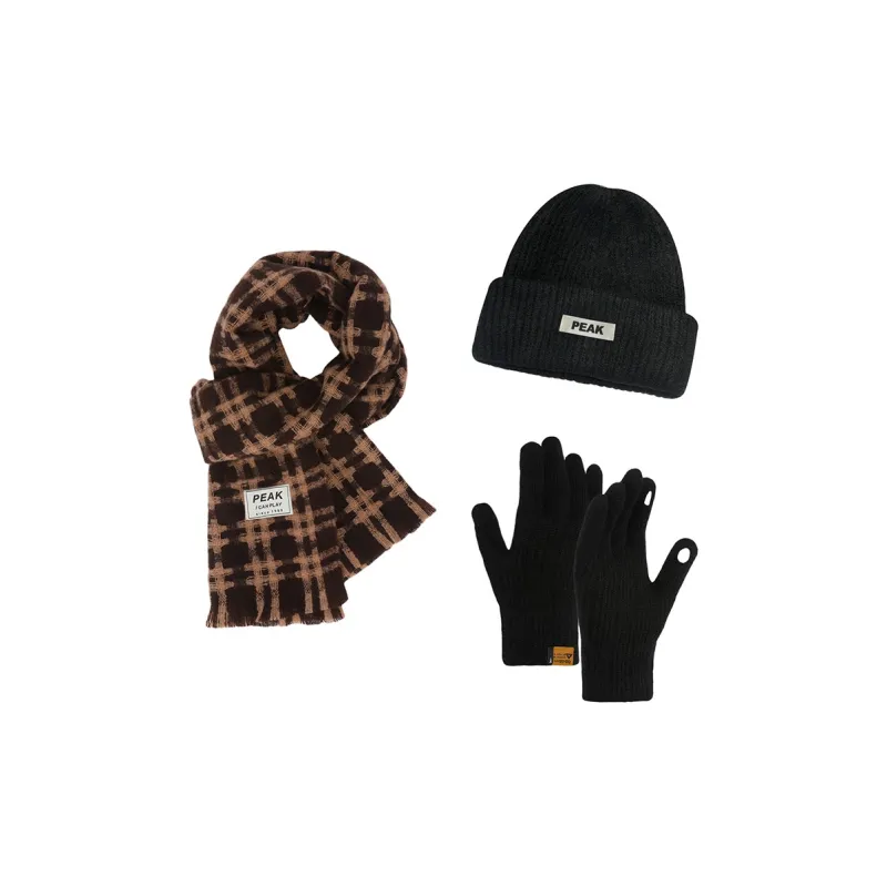 PEAK Polyester Knit Scarves Unisex Black Coffee Beige Gray-8