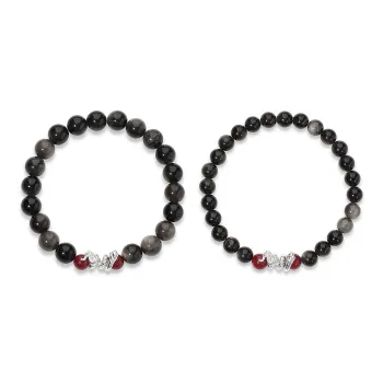 DVNRR Silver Sheen Obsidian Bracelets Unisex Gift Box Set Good Luck