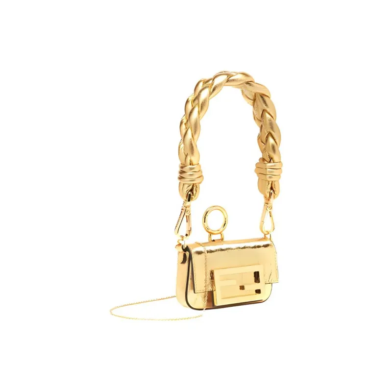 FENDI Baguette Sheepskin Handbag Women's Gold-2