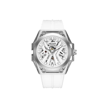 MEGIR Mechanical Movement Silicone Strap Watch Unisex White Dial