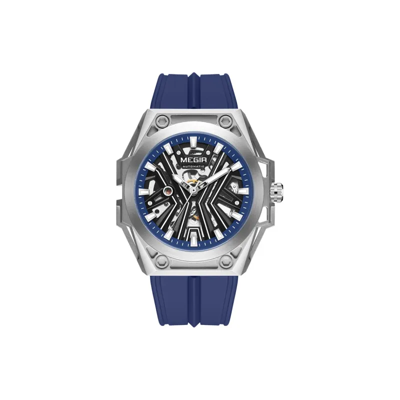 MEGIR Mechanical Movement Silicone Strap Watch Unisex White Dial-8
