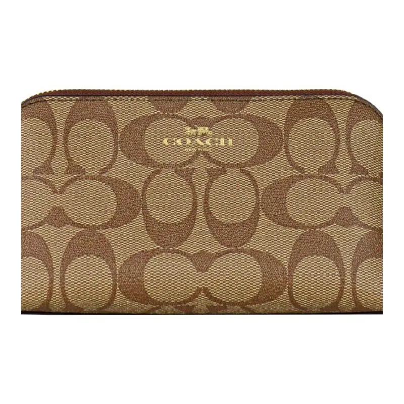 COACH Canvas Clutch Makeup Bag Women's Khaki & Saddle-3