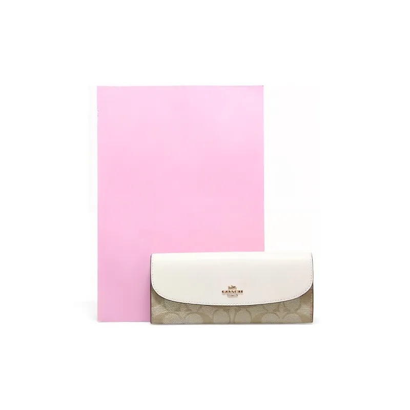 COACH Soft Wallet PVC With Skin Wallet Regular Women's Light Khaki & White-3