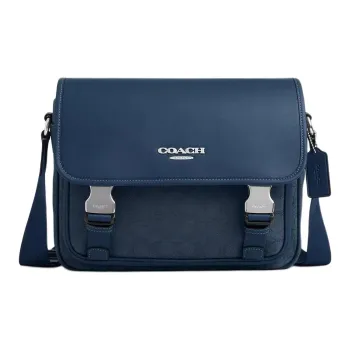 COACH Jacquard Messenger Bag, Shoulder Bag, Crossbody Bag Large Size Women's Dark Color Denim Blue