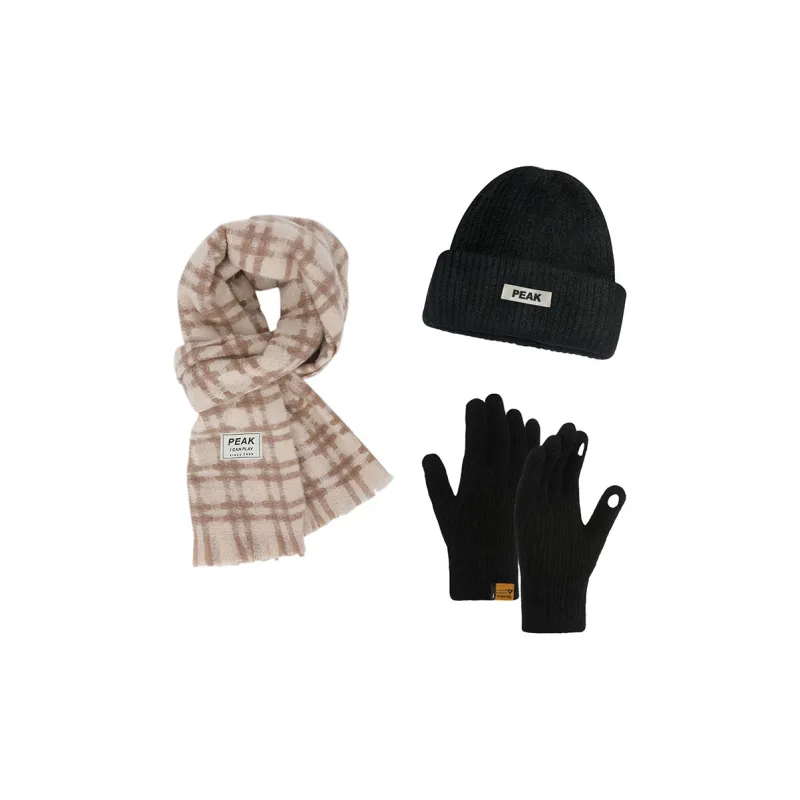 PEAK Polyester Knit Scarves Unisex Black Coffee Beige Gray-5