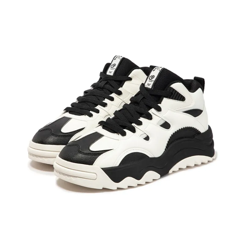 361° Anti Slip And Wear Resistant Warm Mid Top Casual Shoes Men's White Black-2