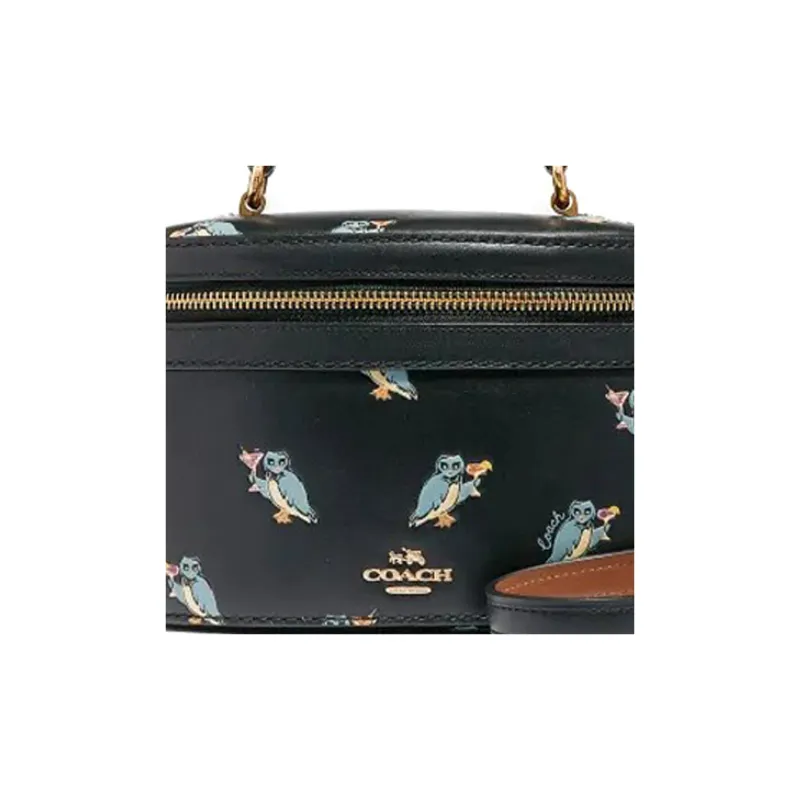 COACH Trail Delicate Leather Box Bag Handbag Shoulder Bag Crossbody Bag Small Size Women's Black-1