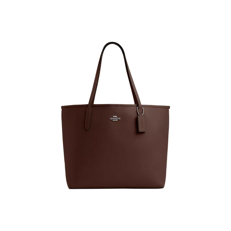 COACH City Double Sided Leather Tote Bag, Shopping Bag, Handbag, Shoulder Bag Large Size Women's Maple-0