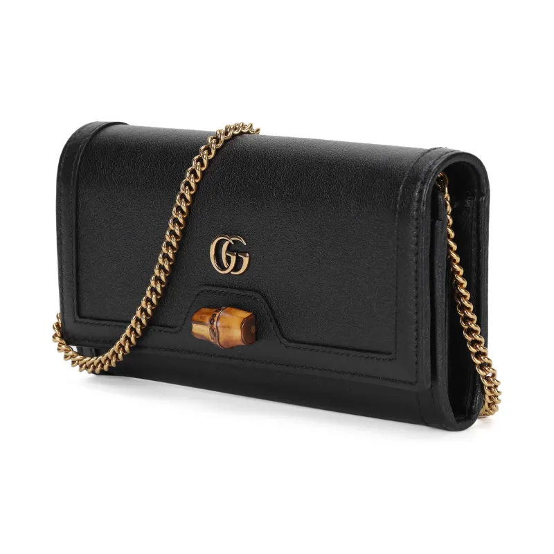 GUCCI Diana Leather Chain Wallet Shoulder Bag Crossbody Bag Women's Black-3