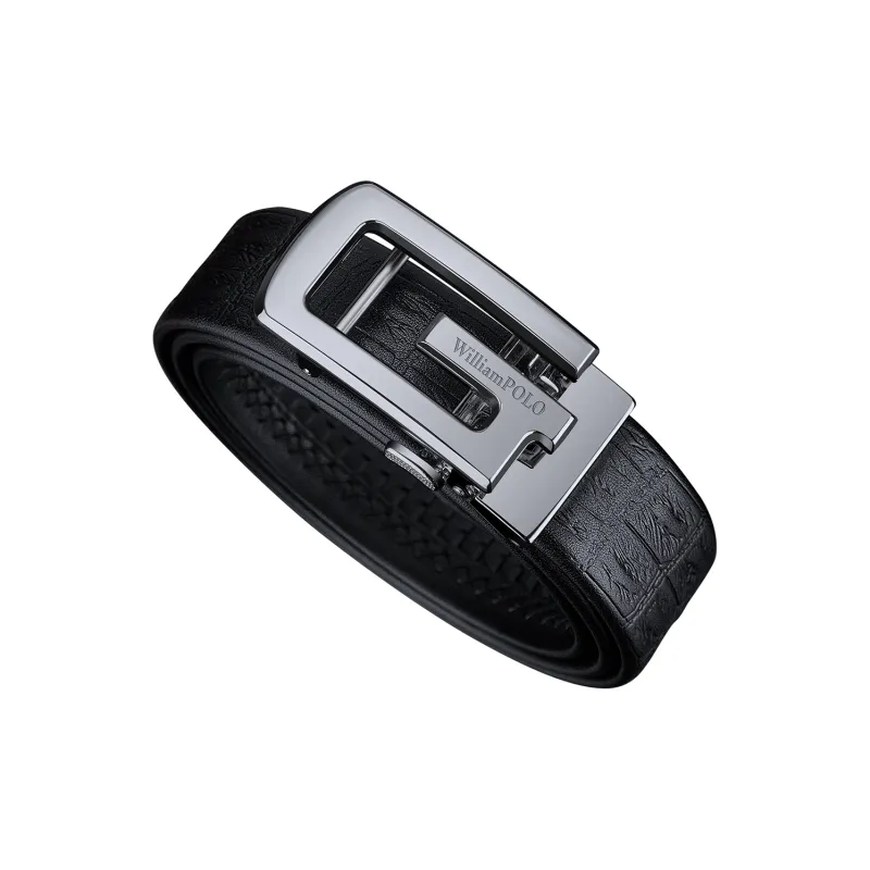 WilliamPOLO Cow Leather Leather Belts Men's Silver 3.5cm Width-1