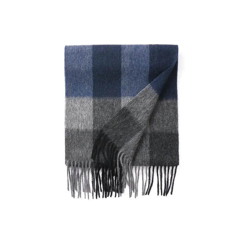 PIERRE CARDIN Wool Knit Scarves Unisex Gray Blue/Black White-1