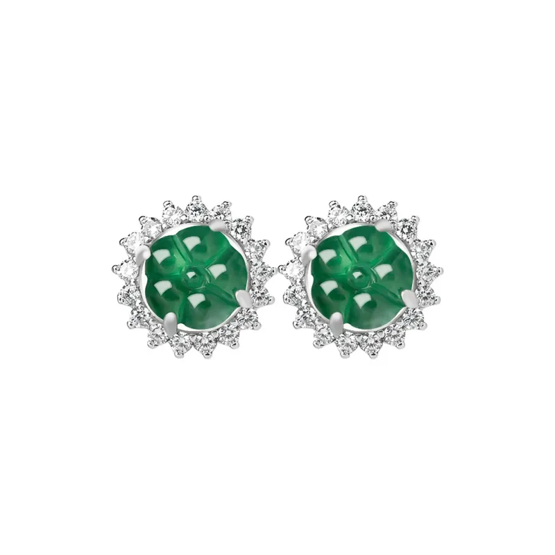 Jade Is Boundless Ice Glutinous Jadeite Stud Earrings Women's-0