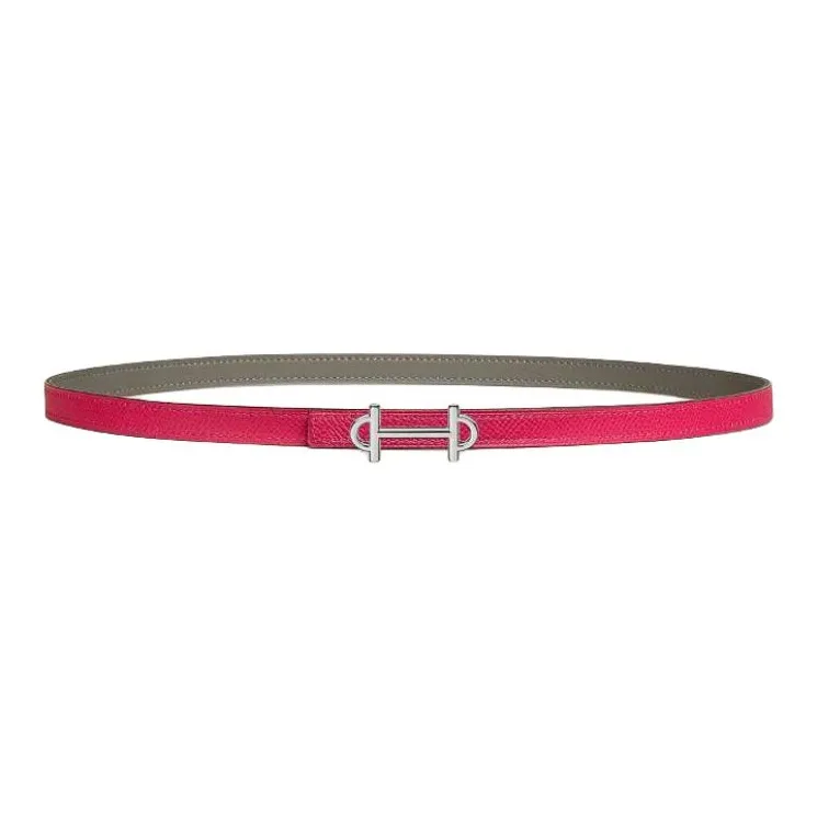 HERMES Calfskin Leather Belts Women's Gray Meyer/Mexican Rose Width 1.3CM-1