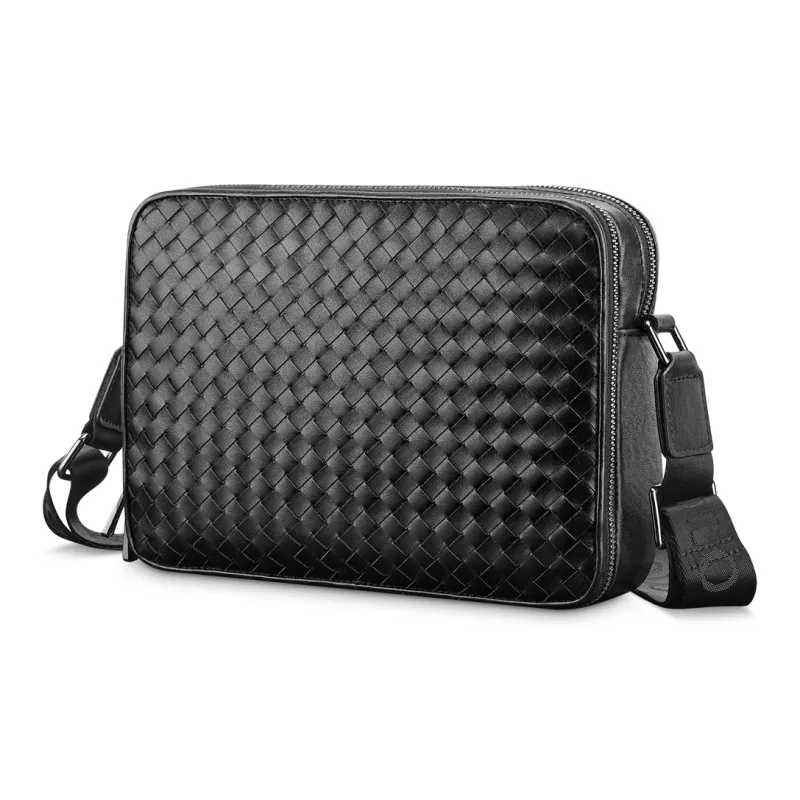 WilliamPOLO Cow Leather Double Compartment Box Crossbody Bag Regular Men's Black-1