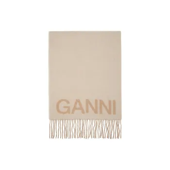 GANNI Recycled Wool Flannel Wool Knit Scarves Men's Beige