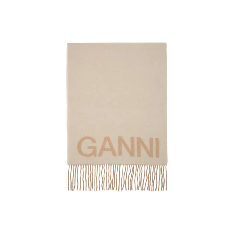 GANNI Recycled Wool Flannel Wool Knit Scarves Men's Beige-0