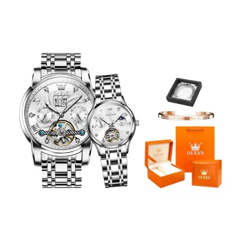 OLEVS Play The Cool Series Automatic Mechanical Movement Stainless Steel Watchband Watch Unisex White Dial