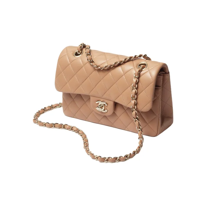 CHANEL Classic Flap CF Lambskin Shoulder Bag, Crossbody Bag Trumpets Women's Dark Beige-1