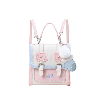 Miffy Synthetic Leather Patchwork Fabric Backpack Regular Women's Pink