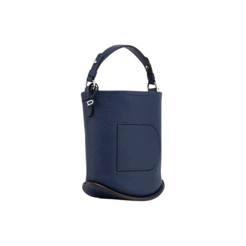 Delvau Pin Grain Calfskin Bucket Bag, Portable Crossbody Bag, Shoulder Bag Women's Simple Blue Sweatshirt-1
