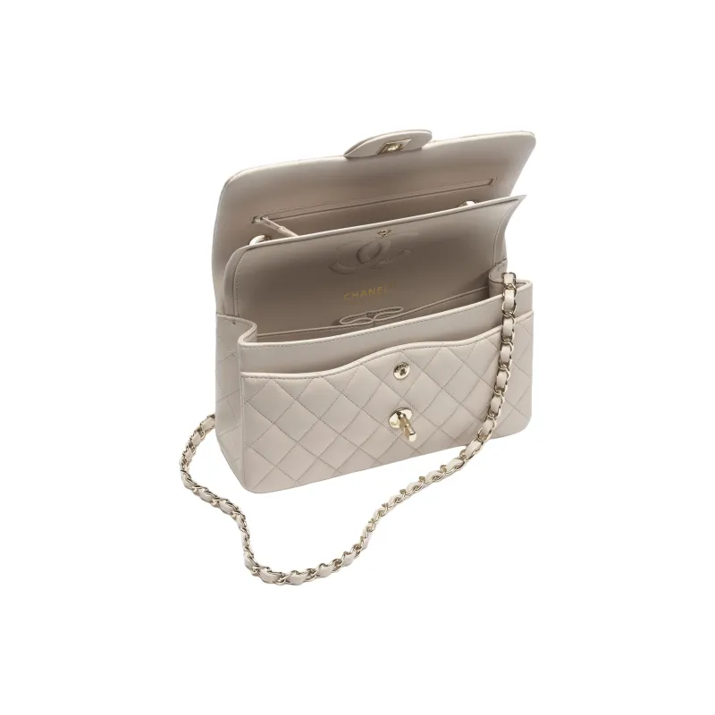 CHANEL Classic Flap CF Plaid Lambskin One Shoulder Handbag Trumpets Women's Light Beige-2